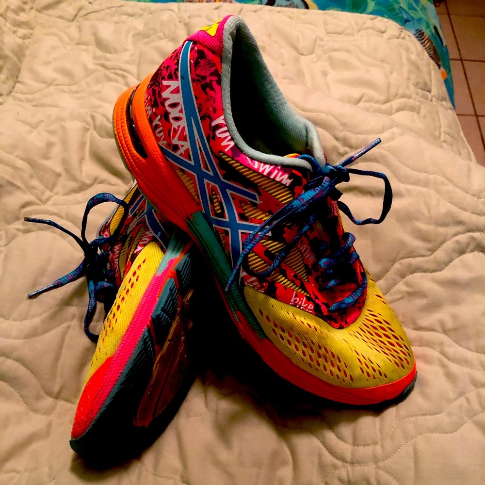 ASICS GEL NOOSA TRI 10 PINK YELLOW TURQUOISE WOMEN’s RUNNING SHOE - Picture 1 of 9